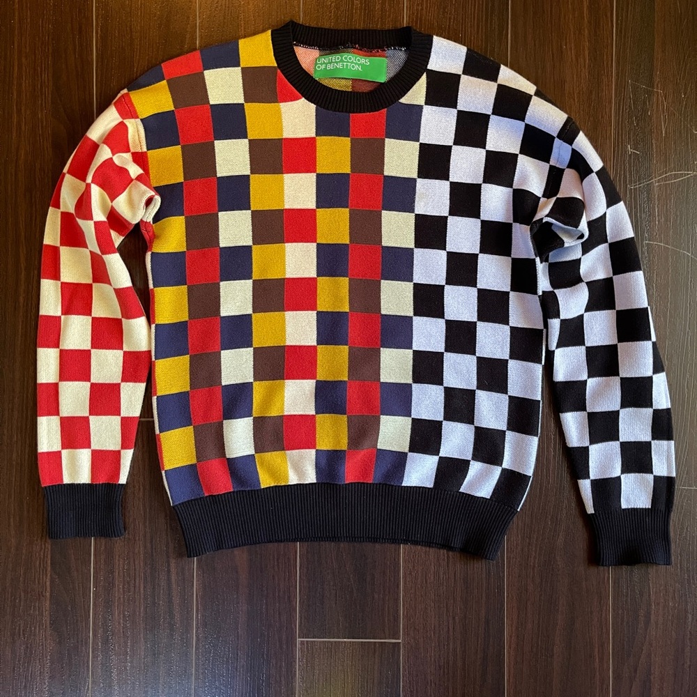 United colours of Benetton multicolour block check crew neck knit sweater